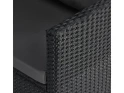 Juskys Polyrattan Gartenmöbel Lounge Manacor Schwarz mit Bezügen in Dunkelgrau* Hocker