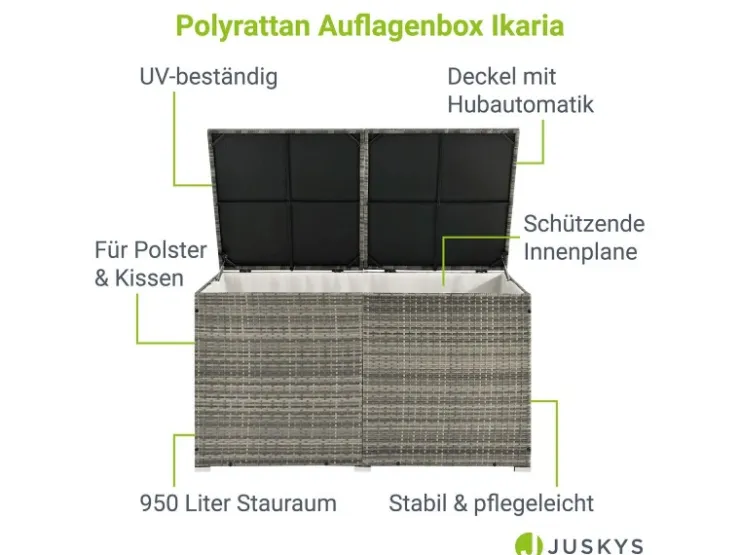 Juskys Polyrattan Gartenmöbel Auflagenbox Ikaria mit Innenplane in* Aufbewahrung|Kissen