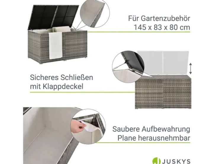 Juskys Polyrattan Gartenmöbel Auflagenbox Ikaria mit Innenplane in* Aufbewahrung|Kissen
