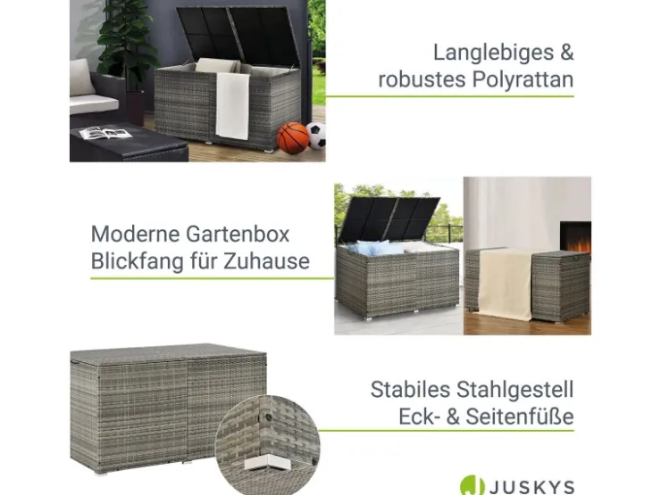 Juskys Polyrattan Gartenmöbel Auflagenbox Ikaria mit Innenplane in* Aufbewahrung|Kissen