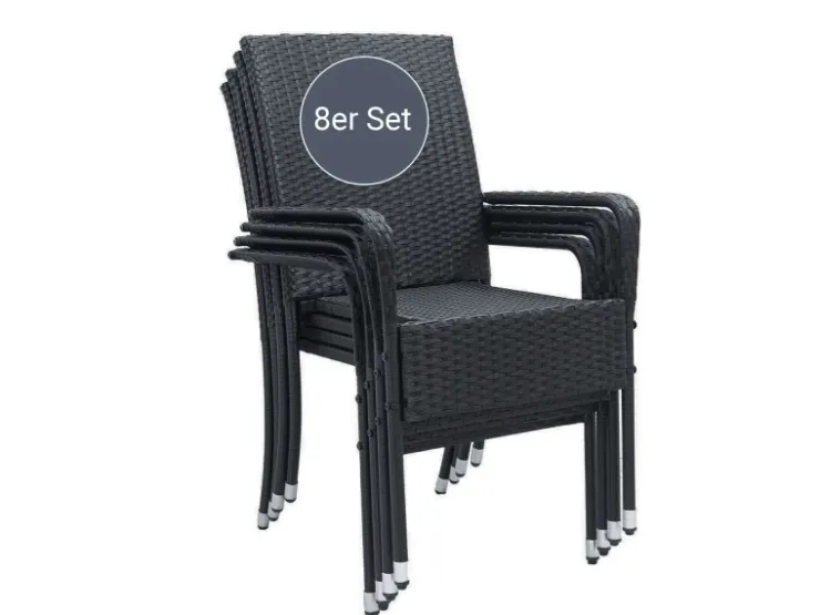 Juskys Polyrattan Gartenstühle Yoro 8er Set Stapelbar mit Armlehnen* Stühle