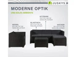 Juskys Polyrattan Lounge Sitzgarnitur Punta Cana L Schwarz mit Bezügen in Dunkelgrau