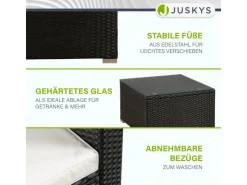 Juskys Polyrattan Lounge Sitzgarnitur Punta Cana L Schwarz mit Bezügen in Creme* Kissenbezüge