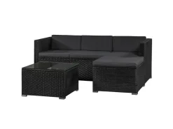 Juskys Polyrattan Lounge Sitzgarnitur Punta Cana M Schwarz mit Bezügen in Dunkelgrau