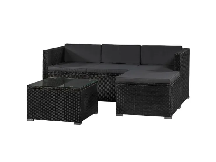 Juskys Polyrattan Lounge Sitzgarnitur Punta Cana M Schwarz mit Bezügen in Dunkelgrau