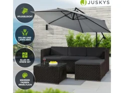 Juskys Polyrattan Lounge Sitzgarnitur Punta Cana M Schwarz mit Bezügen in Dunkelgrau