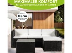 Juskys Polyrattan Lounge Sitzgarnitur Punta Cana M Schwarz mit Bezügen in Creme* Kissen|Hocker