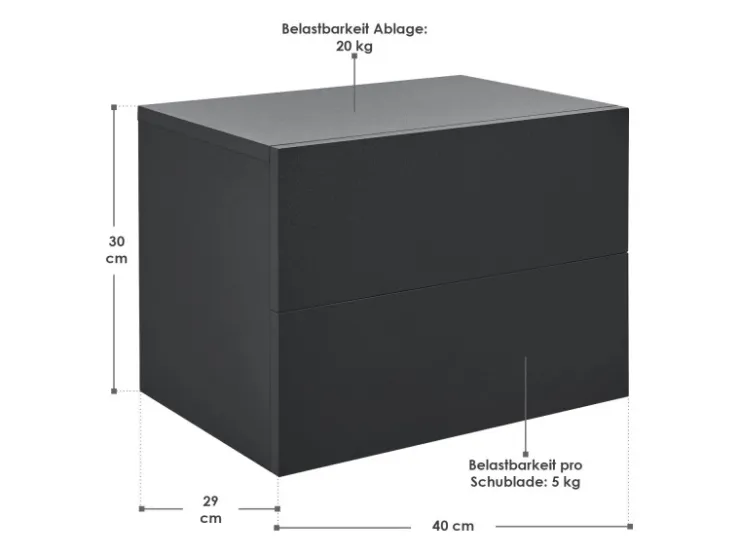 Juskys Wandschrank Nachttisch 40x29x30 cm mit 2 Schubladen* Schweberegale