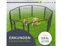 Juskys Welpenauslauf Plus aus Metall mit Doppelt Verriegelbarer Tür 8 Teilig* Kleintierbedarf