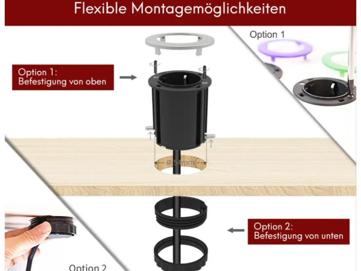 kalb Einbausteckdose 230VAC Tischsteckdose 54mm Rund Für Montage In Und An Möbeln mit EU-Stecker* Sideboards