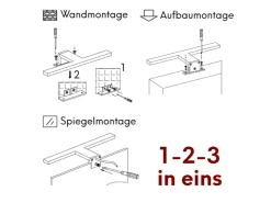 kalb LED Badleuchte Spiegellampe Aufbauleuchte für Spiegel Schrank Oder Wand 230VAC IP44 Chrom 4000K 45cm Länge* Schränke