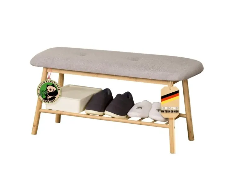 Karat Bambus Sitzbank Montana Schuhregal mit Stauraum und Sitzkomfort 34 x 90 x 45 cm