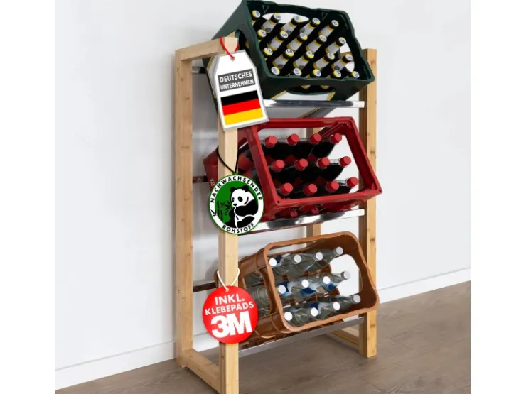 Karat Bambus-Flaschenkastenständer Flash - Robustes Lagerregal für Büro, Küche, Garage oder Flur - 112 x 56 x 32 cm* Flaschenregale
