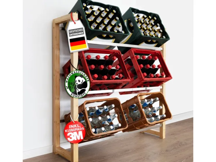 Karat Bambus-Flaschenkastenständer Flash - Robustes Lagerregal für Büro, Küche, Garage oder Flur - 112 x 106 x 32 cm* Flaschenregale
