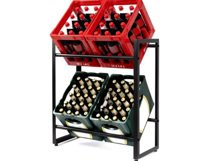 Karat Flaschenkastenständer Kenji - Robustes Lagerregal für Büro, Küche, Garage oder Flur - Schwarz - 70 x 32 x 79 cm* Regale Schwarz|Flaschenregale