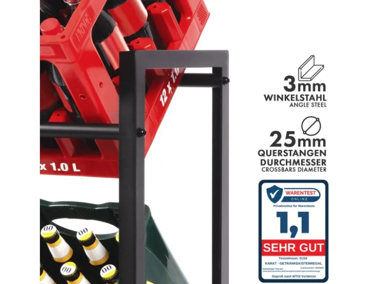 Karat Flaschenkastenständer Kenji - Robustes Lagerregal für Büro, Küche, Garage oder Flur - Schwarz - 70 x 32 x 79 cm* Regale Schwarz|Flaschenregale