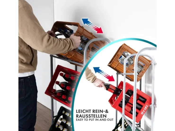 Karat Flaschenkastenständer Rocket - Regal mit Wandbefestigung - Grau - Für 6 Kästen - 96 x 32,5 x 115,5 cm