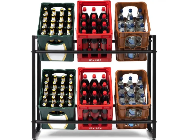 Karat Flaschenkastenständer Kenji - Robustes Lagerregal für Büro, Küche, Garage oder Flur - Schwarz - 104 x 32 x 82 cm