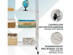 Karat Gitterregal Maya mit Rollen und Feststellbremse 5 Böden 89 x 34 x 150 cm