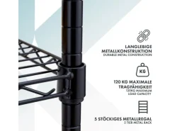 Karat Gitterregal Maya mit Rollen und Feststellbremse 5 Böden 89 x 34 x 150 cm* Regale Schwarz