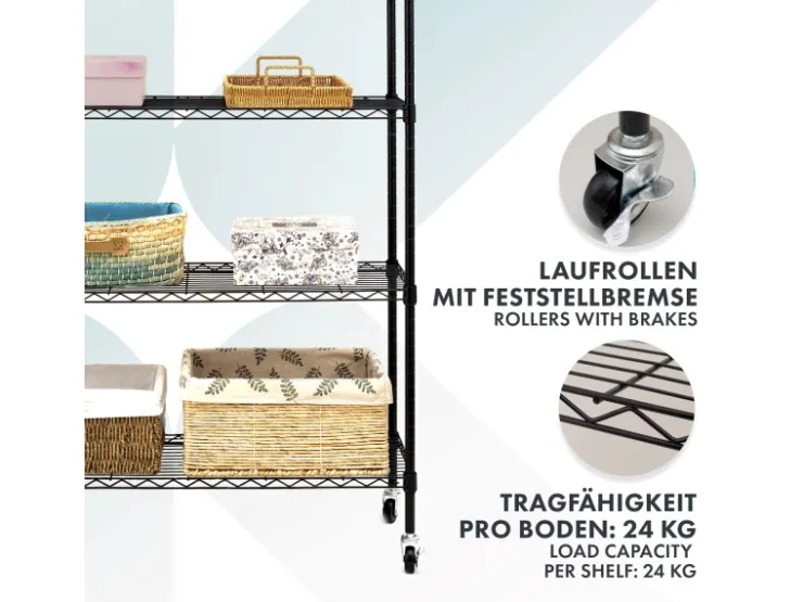 Karat Gitterregal Maya mit Rollen und Feststellbremse 5 Böden 89 x 34 x 150 cm* Regale Schwarz