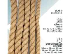 Karat Juteseil Ø 6 mm Kletterseil Extra Stark Universell Einsetzbar Länge 25 Meter