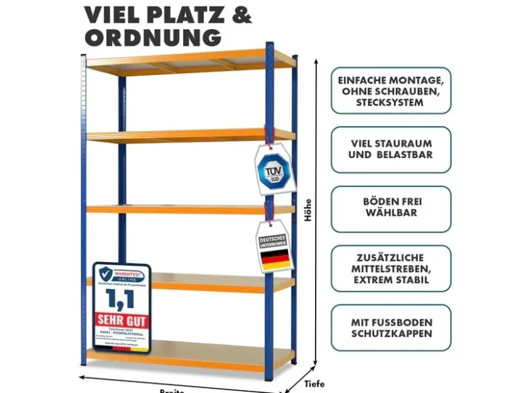 Karat Schwerlastregal Blau-Orange Traglast bis 875 kg 220 x 90 x 60 cm