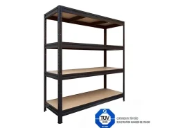 Karat Schwerlastregal Weitspannregal - Schwarz - Gesamtlast 1200 kg - 177 x 200 x 60 cm