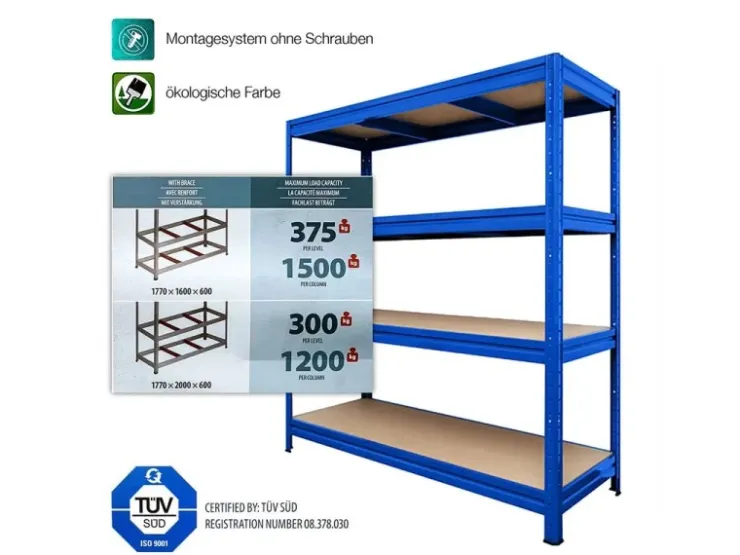 Karat Weitspannregal Schwerlastregal Blau Traglast 1200 kg 200 x 150 x 60 cm