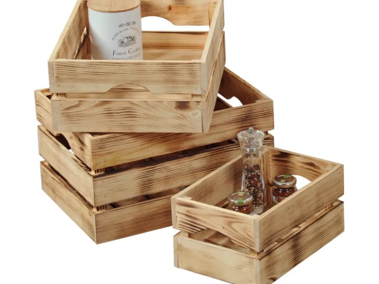 Kesper Holzkiste Kiefer geflammt 23 cm x 30 cm 40 cm 27 l* Flaschenregale