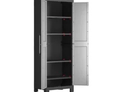 Keter Kunststoffschrank Detroit Hoch mit Alu-Griffen Hellgrau* Kunststoffregale