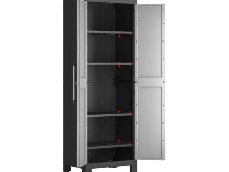 Keter Kunststoffschrank Detroit Hoch mit Alu-Griffen Hellgrau* Kunststoffregale