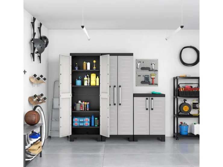Keter Kunststoffschrank Detroit Hoch mit Alu-Griffen Hellgrau* Kunststoffregale