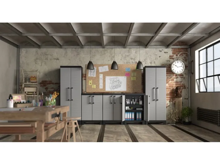 Keter Kunststoffschrank Detroit Hoch mit Alu-Griffen Hellgrau* Kunststoffregale