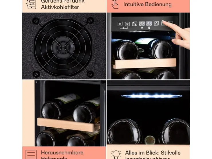 Klarstein Vinovilla Victoria 17 Duo Weinkühlschrank 2 Kühlzonen Touch 17 Flaschen 4 Regale* Flaschenregale