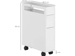 kleankin Badezimmerschrank mit Rollen 2 Schubladen 16 x 49,5 x 66 cm* Aufbewahrung