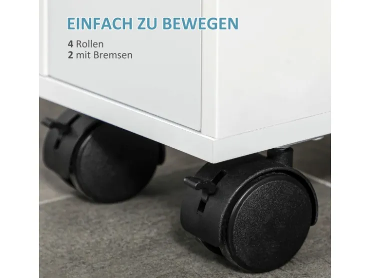 kleankin Badezimmerschrank mit Rollen 2 Schubladen 16 x 49,5 x 66 cm* Aufbewahrung