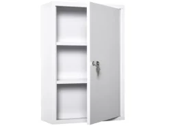 kleankin Medizinschrank mit Schloss 3 Fächer Stahl Weiß 40 x 18 x 60 cm* Aufbewahrung
