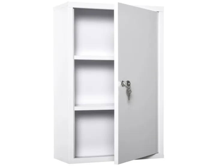 kleankin Medizinschrank mit Schloss 3 Fächer Stahl Weiß 40 x 18 x 60 cm* Aufbewahrung