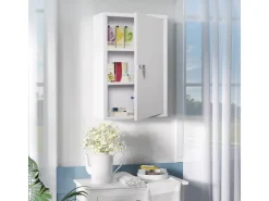 kleankin Medizinschrank mit Schloss 3 Fächer Stahl Weiß 40 x 18 x 60 cm* Aufbewahrung