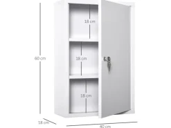 kleankin Medizinschrank mit Schloss 3 Fächer Stahl Weiß 40 x 18 x 60 cm* Aufbewahrung