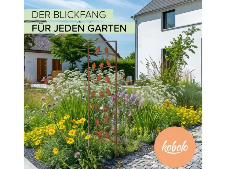 Kobolo Gartenstecker VÖGEL Rankhilfe Metall Naturrost 39x1x139 cm* Dekorative Figuren