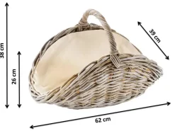 Kobolo Kaminholzkorb Kubu grey aus Rattan mit Henkel und Leinen* Aufbewahrung