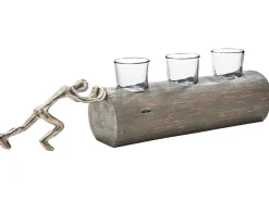 Kobolo Kerzenhalter Teelichthalter FORCE 49x10x14 cm Holz Metall Glas* Dekorative Figuren