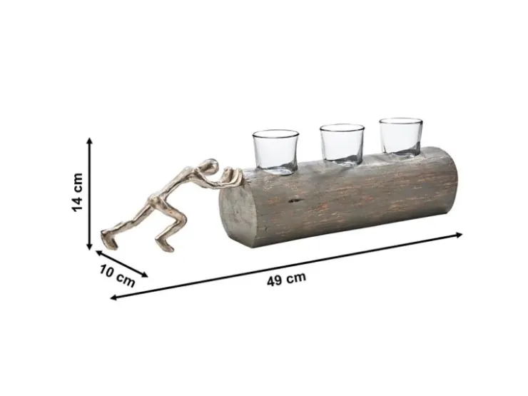 Kobolo Kerzenhalter Teelichthalter FORCE 49x10x14 cm Holz Metall Glas* Dekorative Figuren