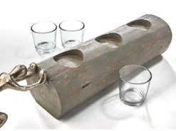 Kobolo Kerzenhalter Teelichthalter FORCE 49x10x14 cm Holz Metall Glas* Dekorative Figuren