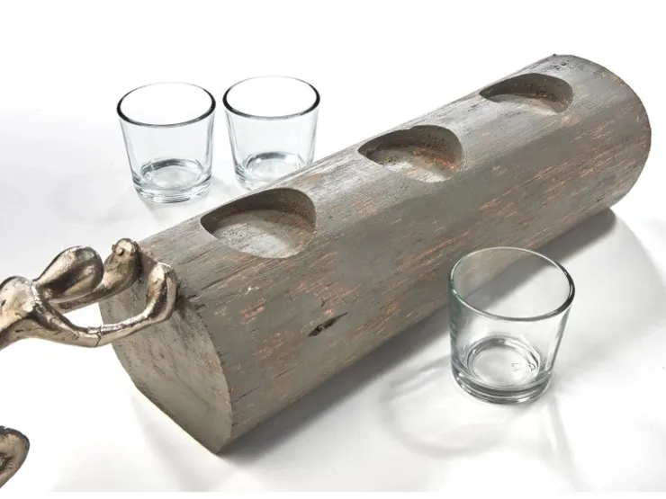 Kobolo Kerzenhalter Teelichthalter FORCE 49x10x14 cm Holz Metall Glas* Dekorative Figuren