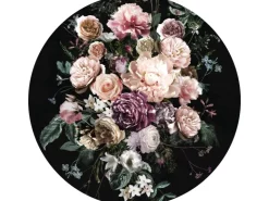Komar Selbstklebende Runde Tapete Enchanted Flowers Rosa und Schwarz Ø 125 cm 611155