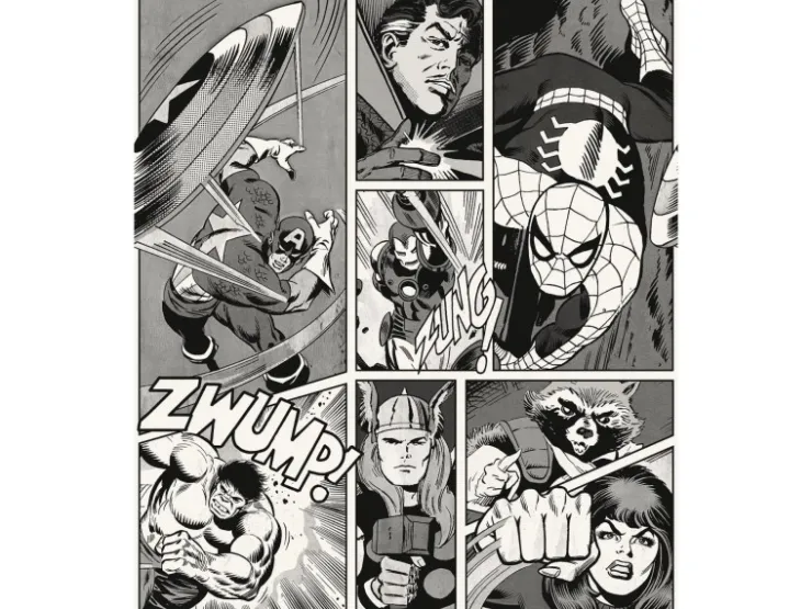 Komar Vinyl-Fototapete Marvel Classic Comic 212 cm x 250 cm Schwarz - Weiß