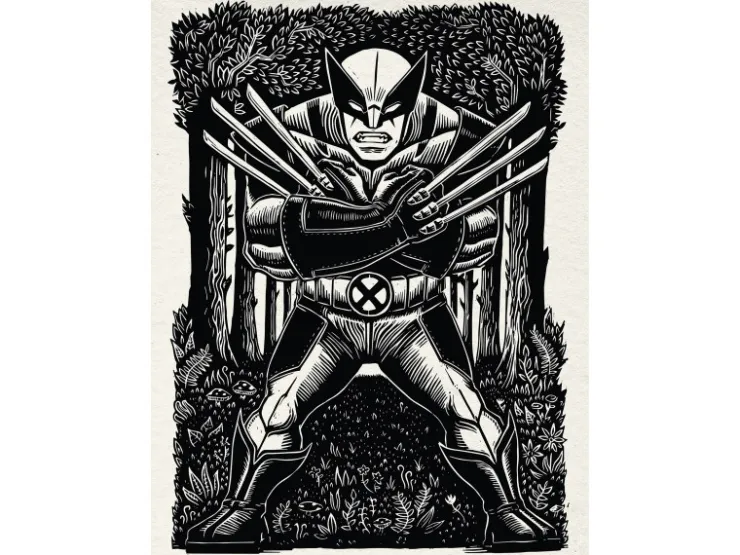 Komar Wandbild Marvel Wolverine Lino-Cut 30 cm x 40 cm Schwarz-Weiß* Poster